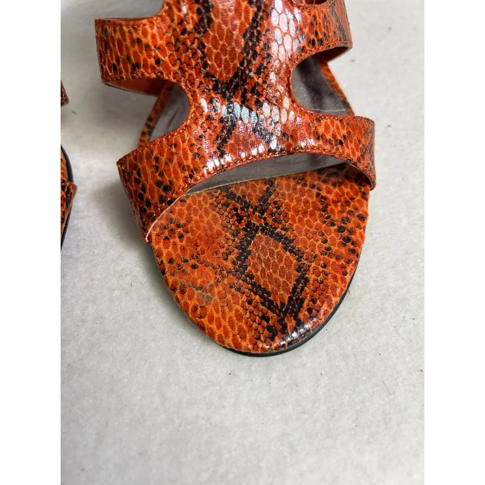 Mob Wife Animal Print Impo Womens‎ 9M Orange Snakeskin Caged Block Heel Sandals